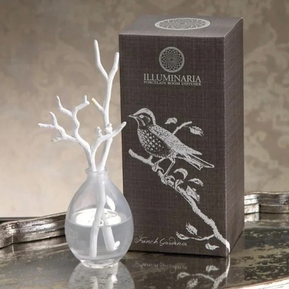 ILLUMINARIA Porcelain Room Diffuser French Gardenia White Bird Branch Full Size